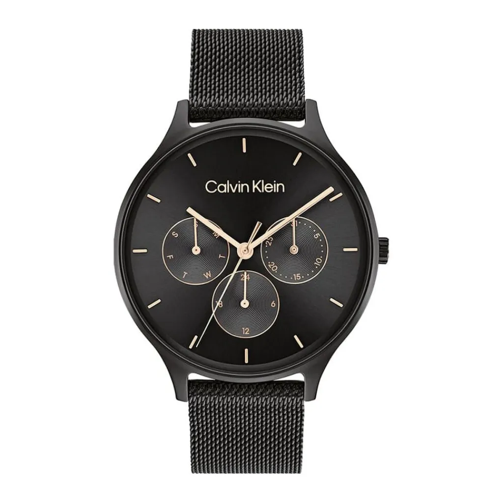 CALVIN KLEIN Montre Timeless Multi Noir cadran noir fond noir bracelet acier noir Outlet