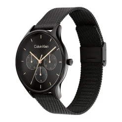 CALVIN KLEIN Montre Timeless Multi Noir cadran noir fond noir bracelet acier noir Outlet