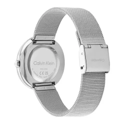 CALVIN KLEIN Montre Twisted Bezel Blanc cadran bicolore fond blanc bracelet acier argenté Outlet
