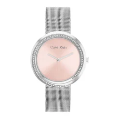 CALVIN KLEIN Montre Twist Rose cadran argenté fond rose bracelet acier argenté Best