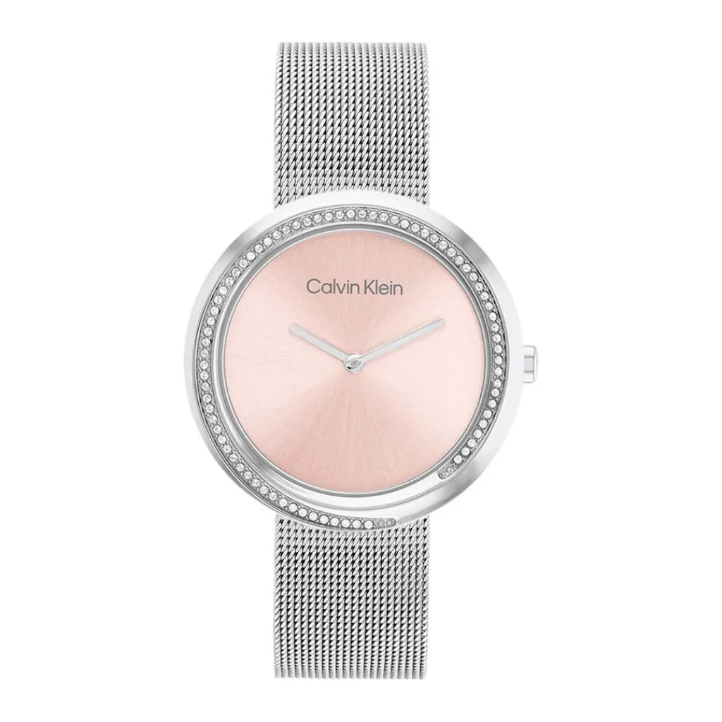 CALVIN KLEIN Montre Twist Rose cadran argenté fond rose bracelet acier argenté Best