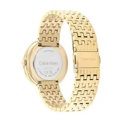 CALVIN KLEIN Montre Twisted Bezel Blanc cadran doré fond blanc bracelet acier doré Sale