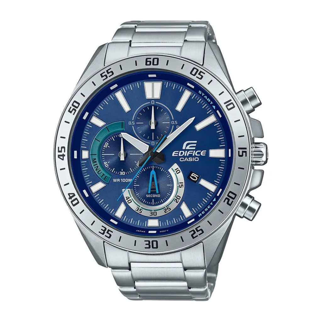 CASIO EDIFICE Montre Casio Bleu cadran argenté fond bleu bracelet acier argenté