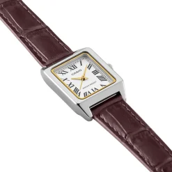 CASIO COLLECTION Montre Blanc cadran argenté fond blanc bracelet cuir de vache marron New