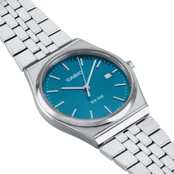 CASIO COLLECTION Montre Bleu cadran gris fond bleu bracelet acier argenté