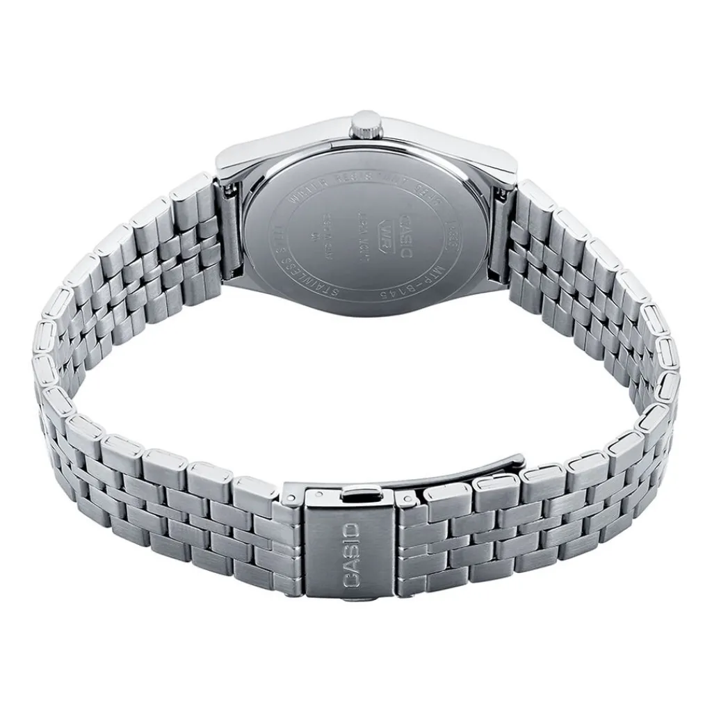 CASIO COLLECTION Montre Bleu cadran gris fond bleu bracelet acier argenté