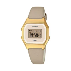 CASIO COLLECTION Montre Blanc cadran dore fond blanc bracelet cuir taupe Online
