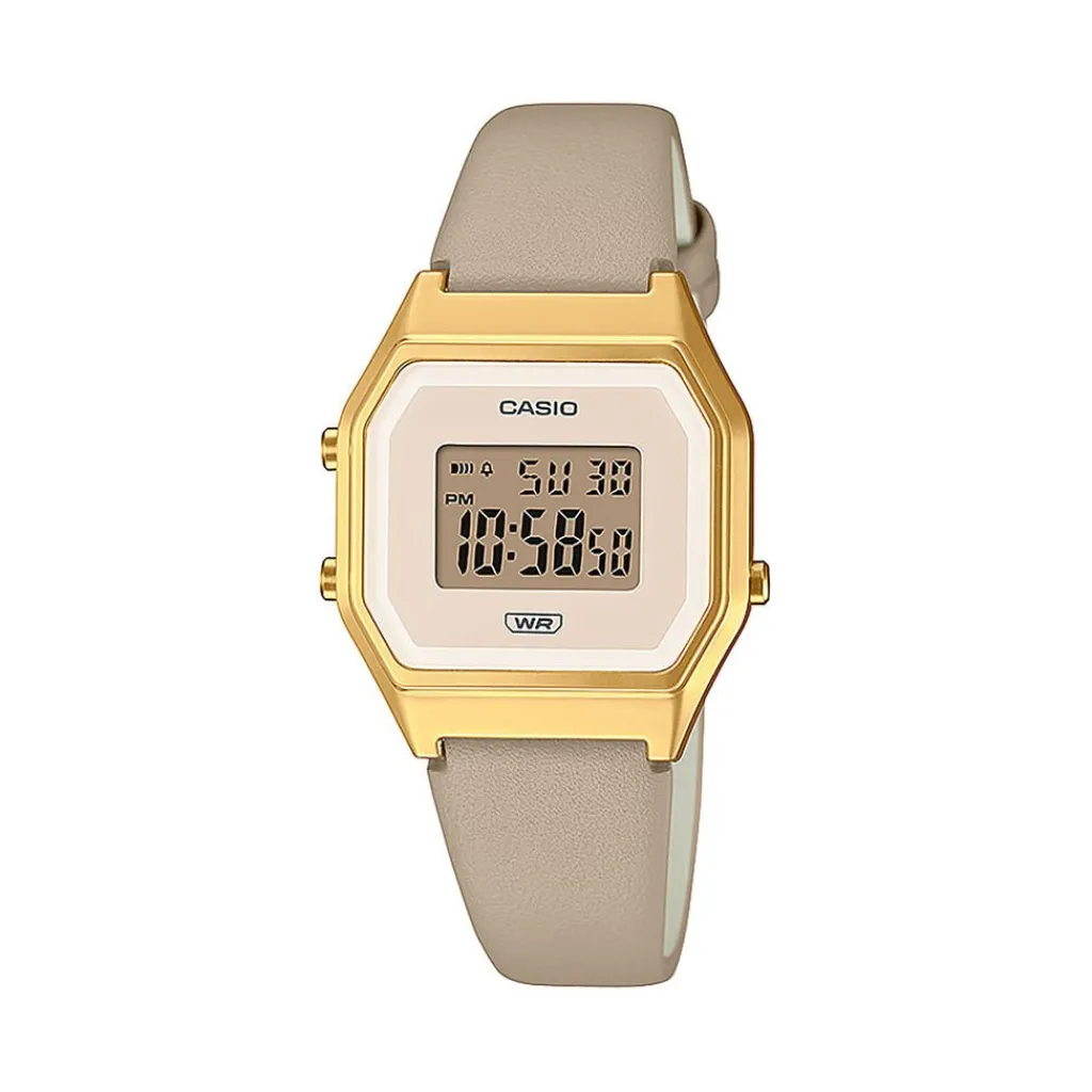 CASIO COLLECTION Montre Blanc cadran dore fond blanc bracelet cuir taupe Online