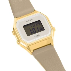 CASIO COLLECTION Montre Blanc cadran dore fond blanc bracelet cuir taupe Online