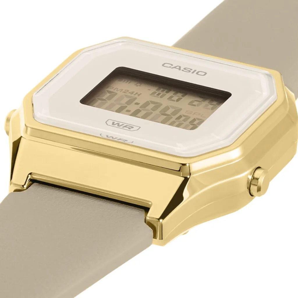 CASIO COLLECTION Montre Blanc cadran dore fond blanc bracelet cuir taupe Online