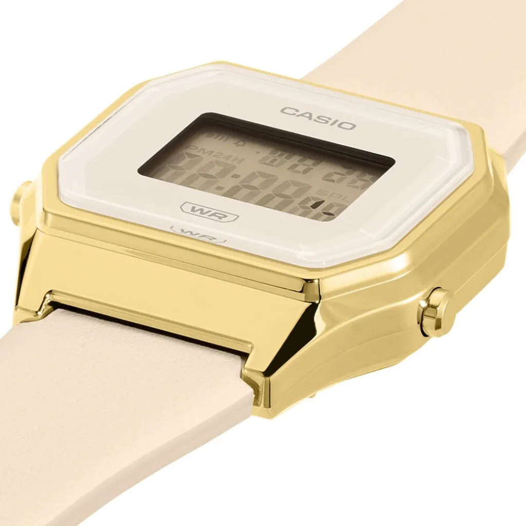 CASIO COLLECTION Montre Blanc cadran dore fond blanc bracelet cuir rose Outlet