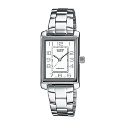CASIO COLLECTION Montre Blanc cadran gris fond blanc bracelet acier argenté