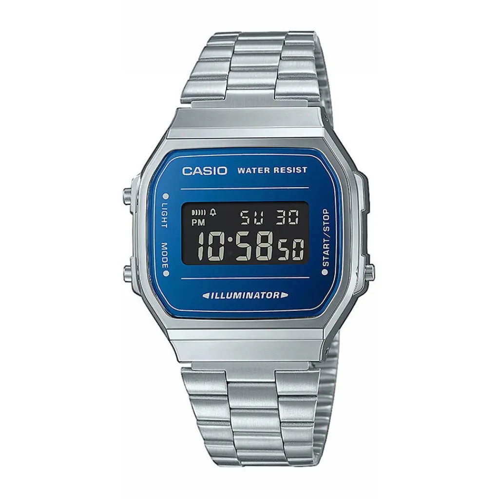 CASIO COLLECTION Montre Bleu cadran gris bracelet acier argenté Sale