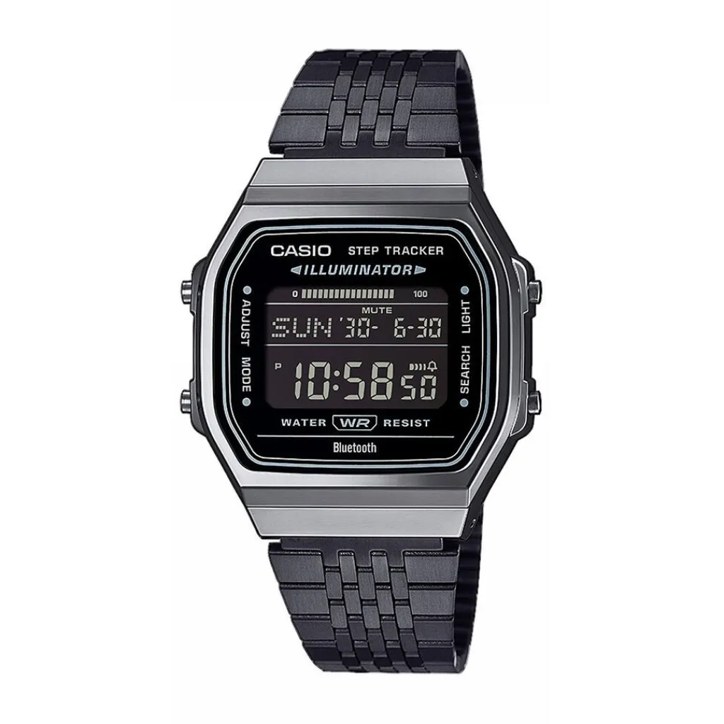 CASIO COLLECTION Montre Casio Vintage Collection cadran gris bracelet acier noir