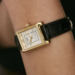 CASIO COLLECTION Montre Gris cadran doré fond gris bracelet cuir noir Discount