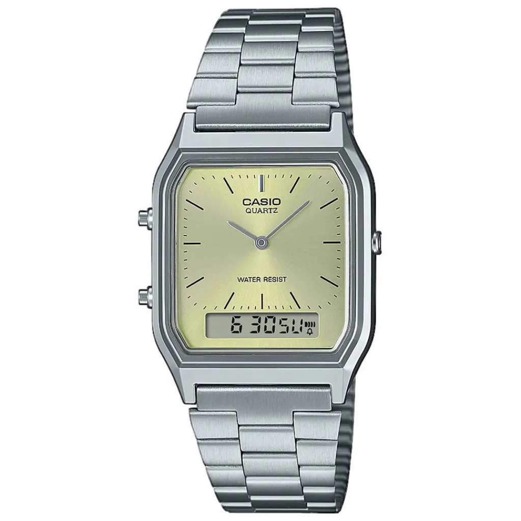 CASIO COLLECTION Montre Jaune cadran argenté fond jaune bracelet acier argenté Best