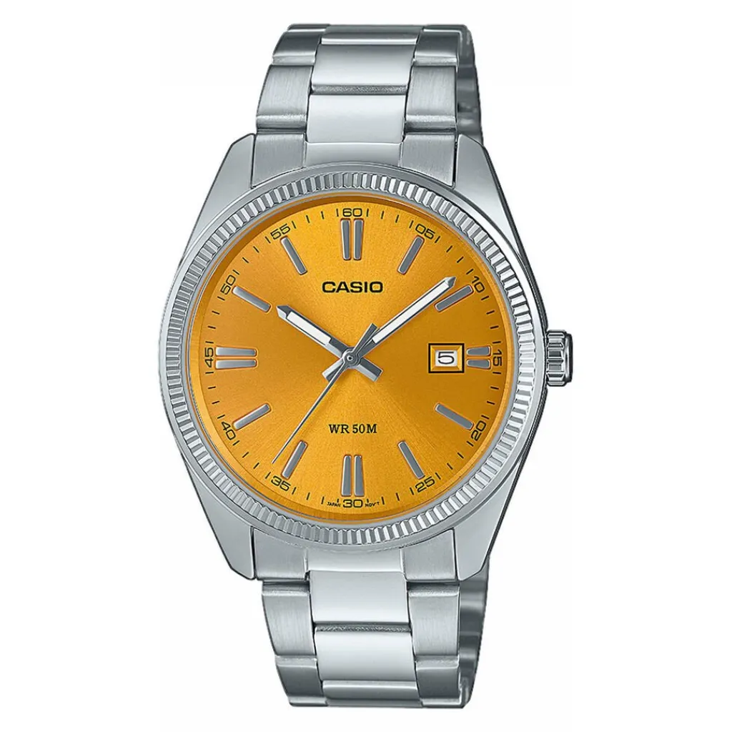 CASIO COLLECTION Montre Orange cadran argenté fond orange bracelet acier argenté Hot