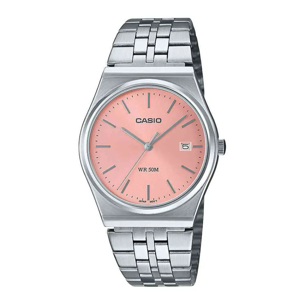 CASIO COLLECTION Montre Rose cadran gris fond rose bracelet acier argenté Discount