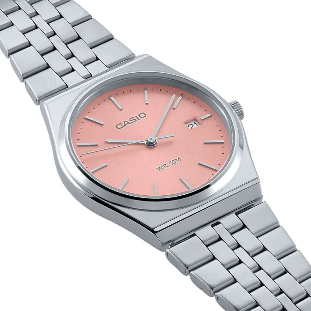 CASIO COLLECTION Montre Rose cadran gris fond rose bracelet acier argenté Discount