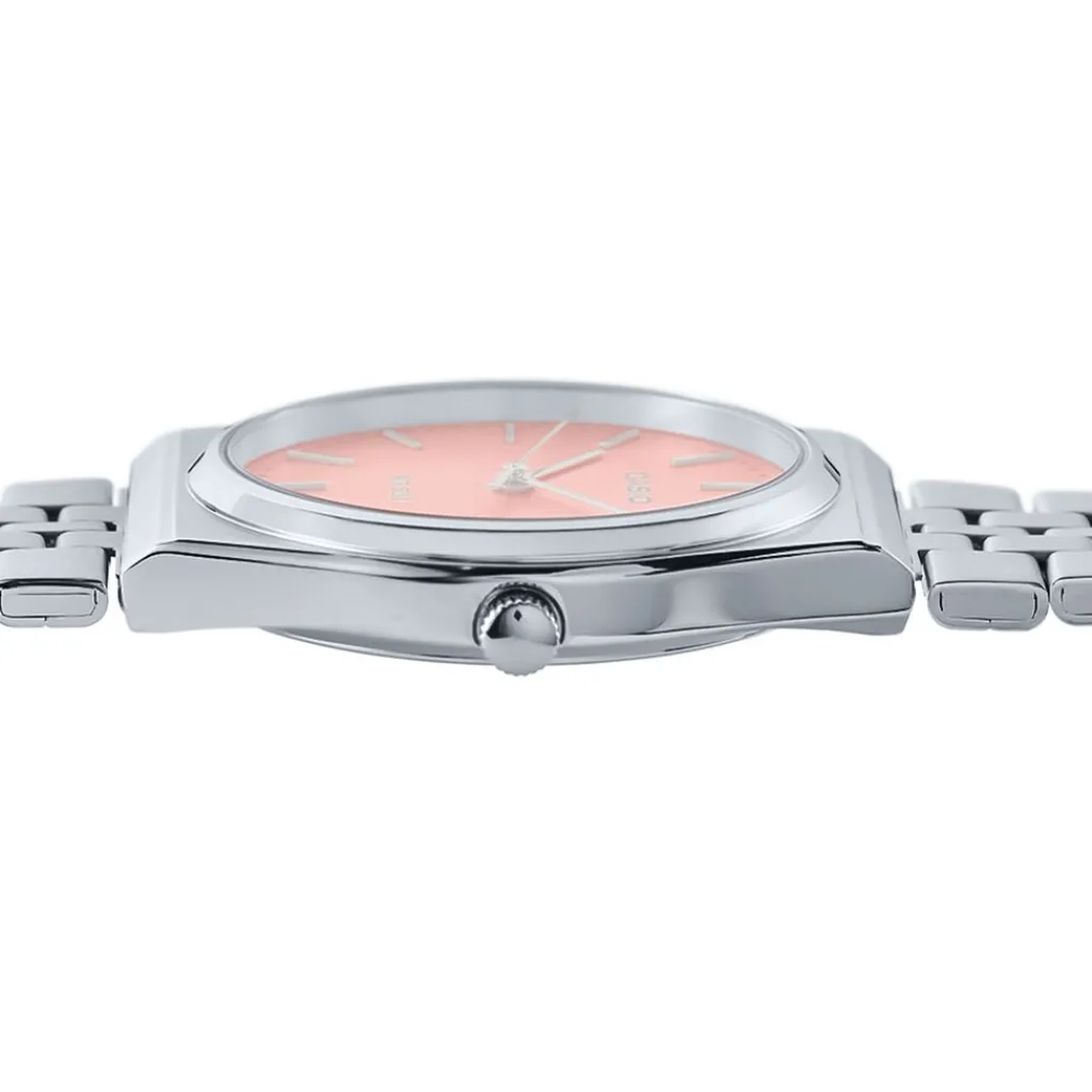 CASIO COLLECTION Montre Rose cadran gris fond rose bracelet acier argenté Discount