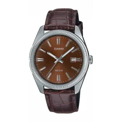 CASIO COLLECTION Montre Timeless Marron cadran argenté fond marron bracelet cuir de vache marron