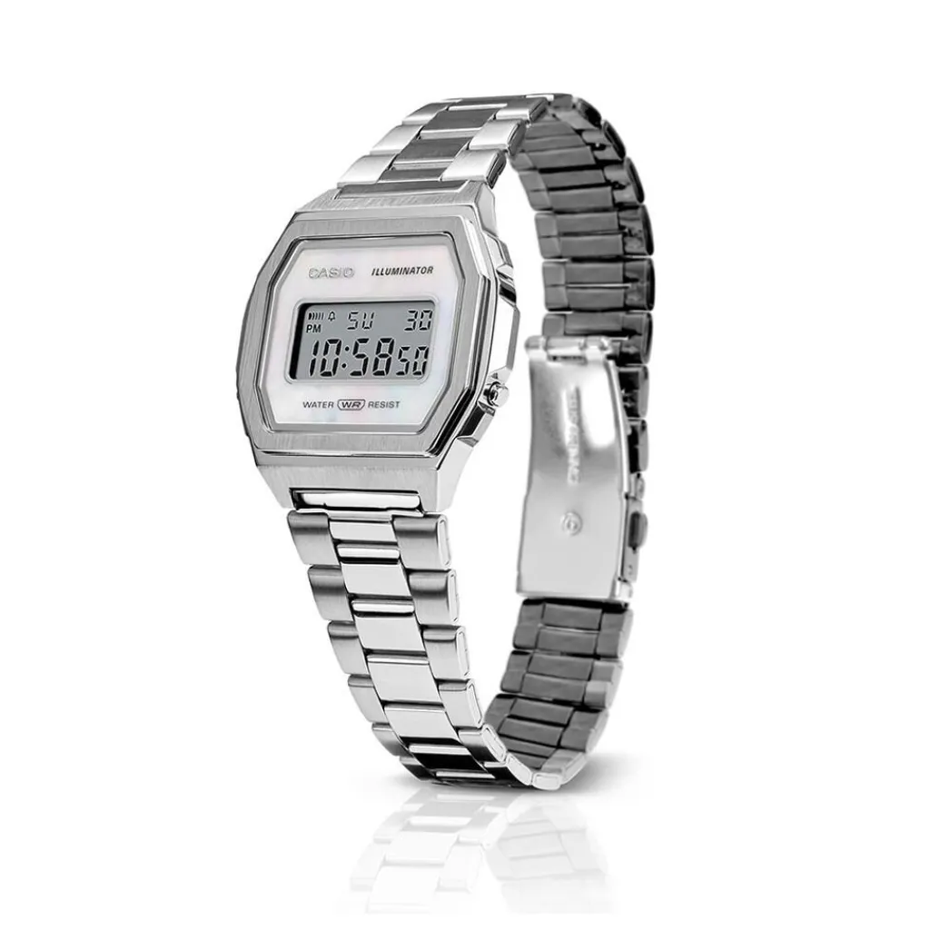 CASIO COLLECTION Montre Vintage Iconic Gris cadran argenté bracelet acier argenté Discount