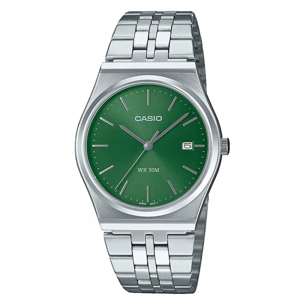 CASIO COLLECTION Montre Vert cadran argenté fond vert bracelet acier argenté Best