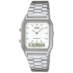 CASIO COLLECTION Montre Vintage Blanc cadran argenté fond blanc bracelet acier argenté Sale