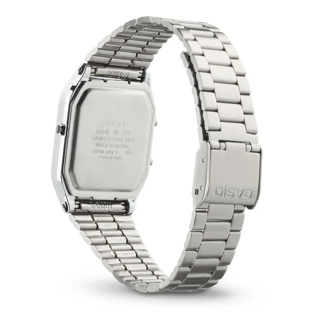 CASIO COLLECTION Montre Vintage Blanc cadran argenté fond blanc bracelet acier argenté Sale