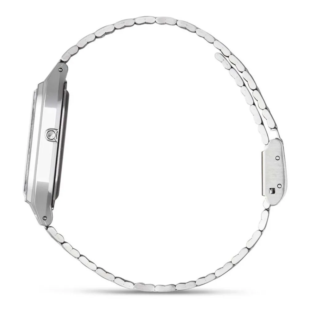 CASIO COLLECTION Montre Vintage Blanc cadran argenté fond blanc bracelet acier argenté Sale