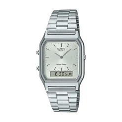 CASIO COLLECTION Montre Vintage Gris cadran argenté fond gris bracelet acier argenté New