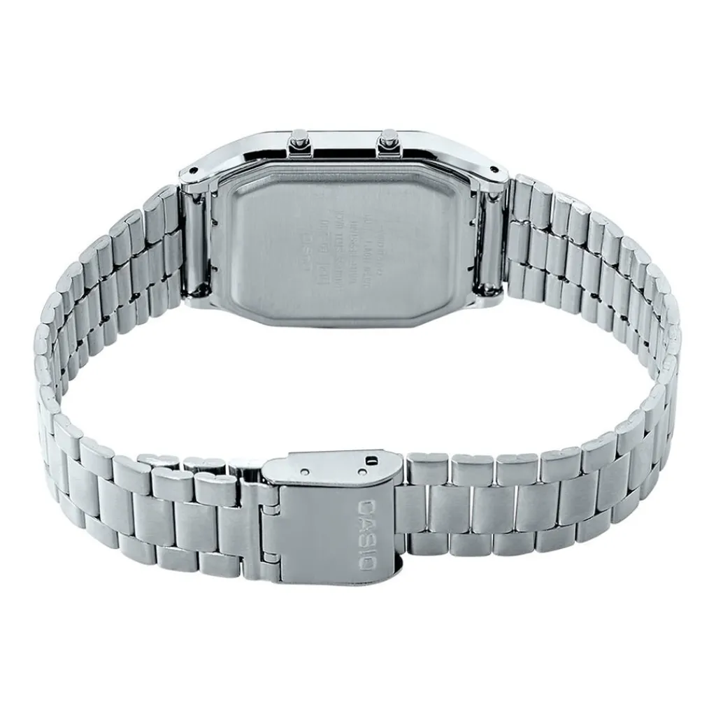 CASIO COLLECTION Montre Vintage Bleu cadran argenté fond bleu bracelet acier argenté Sale