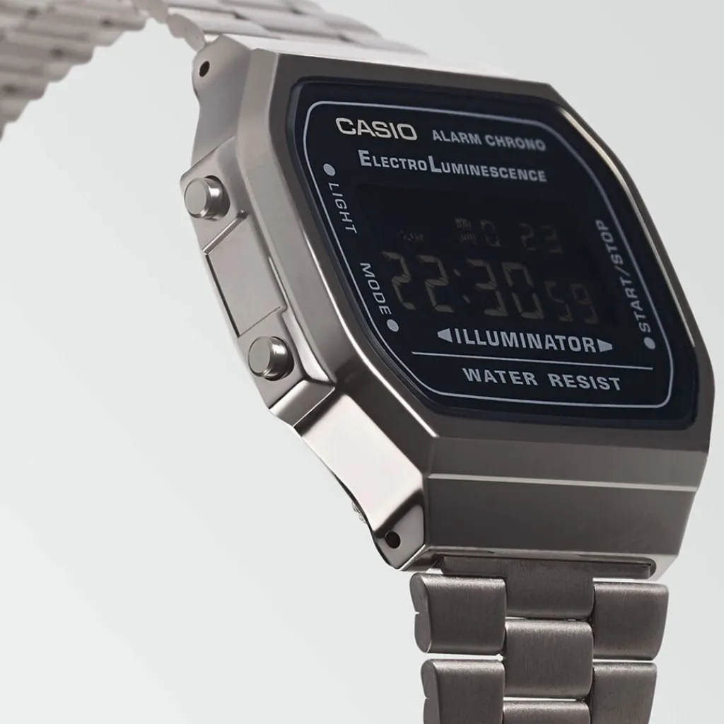 CASIO COLLECTION Montre Vintage Noir cadran gris bracelet acier gris Clearance