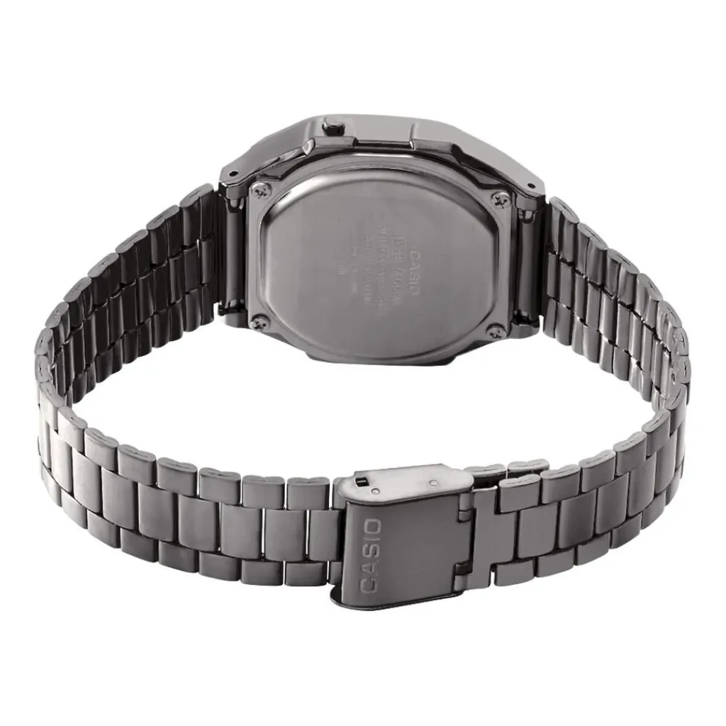 CASIO COLLECTION Montre Vintage Noir cadran gris bracelet acier gris Clearance