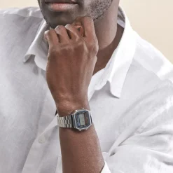 CASIO COLLECTION Montre Vintage 2 Tons cadran argenté fond noir bracelet acier argenté Best