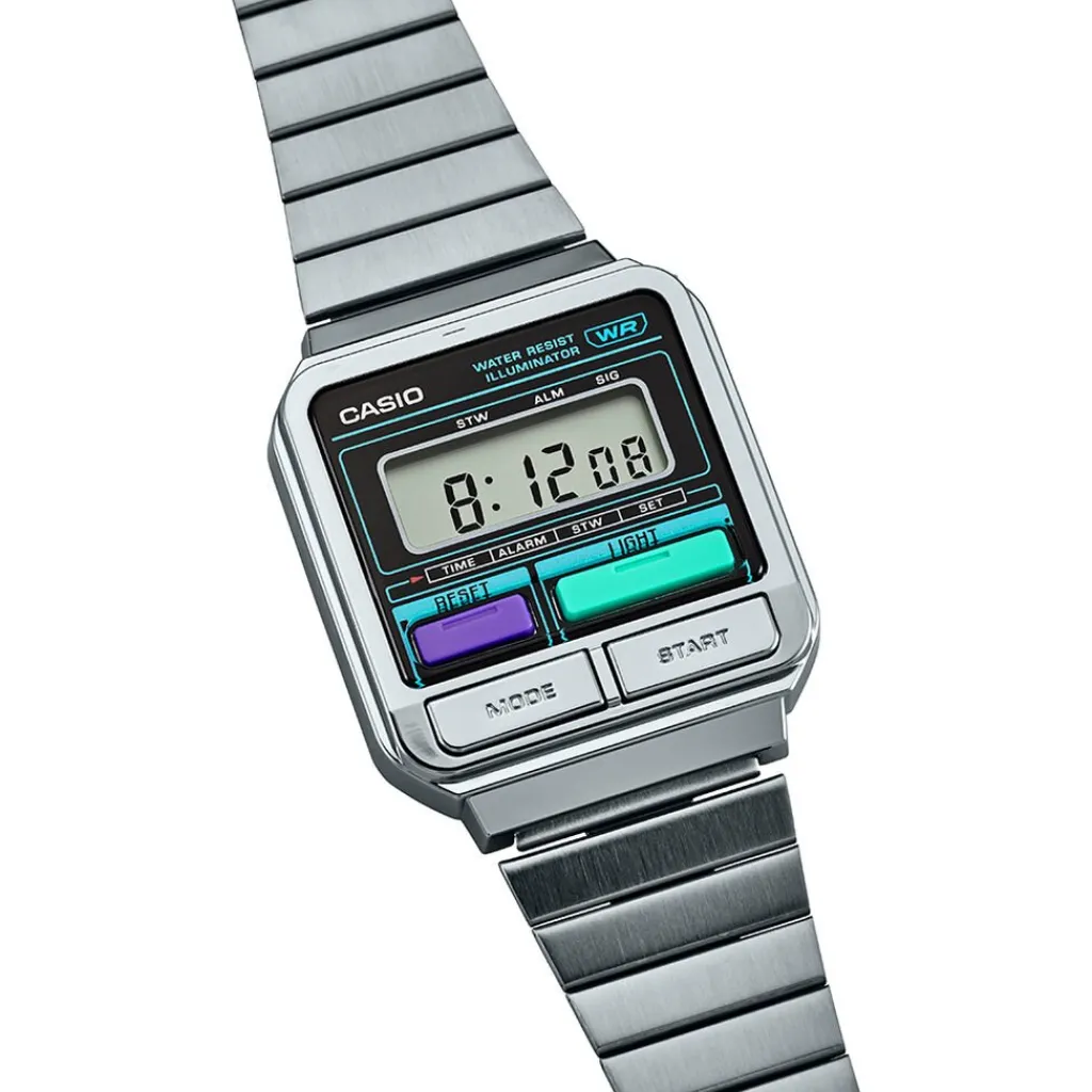 CASIO COLLECTION Montre Vintage cadran argenté bracelet acier blanc