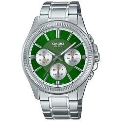 CASIO COLLECTION Montre Vert cadran argenté fond vert bracelet acier argenté Hot