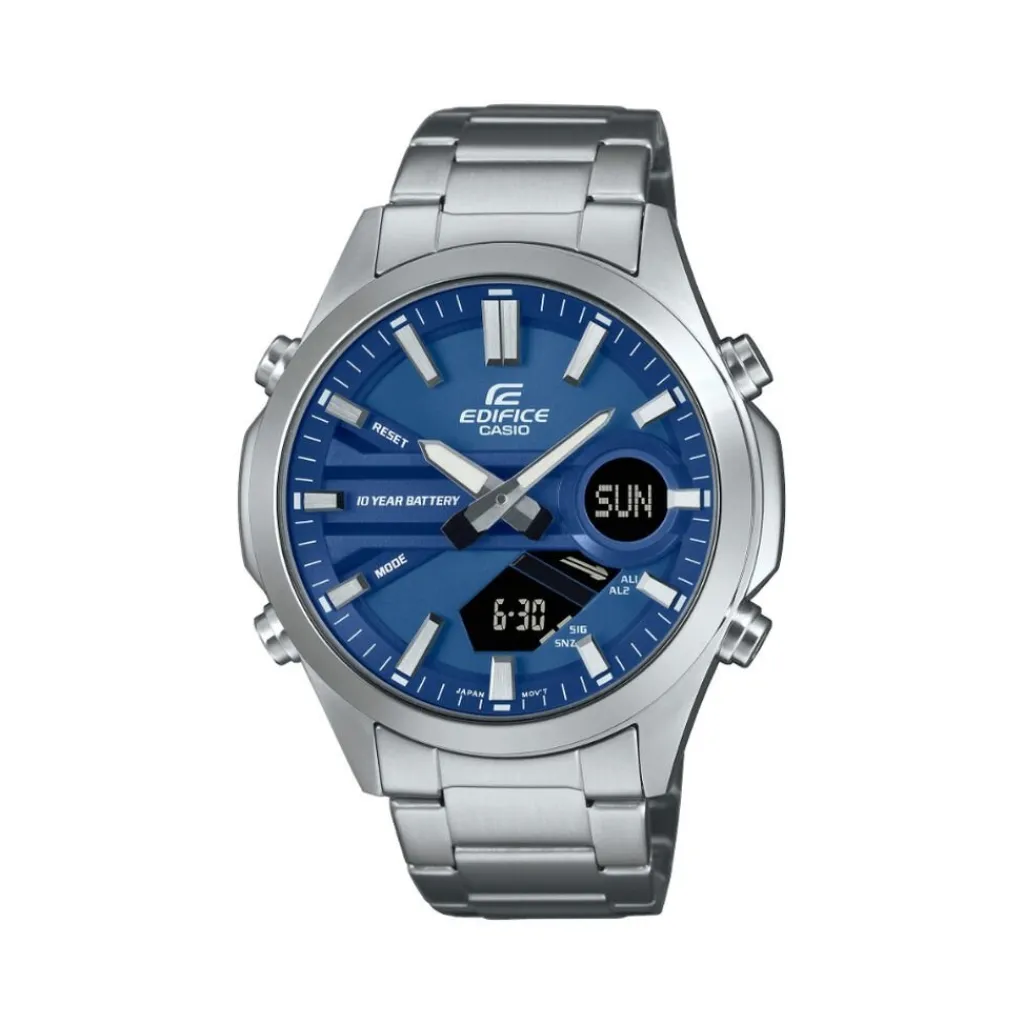 CASIO EDIFICE Montre Bleu cadran argenté fond bleu bracelet acier argenté Online