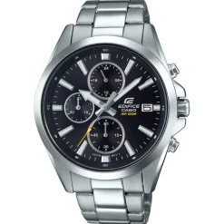 CASIO EDIFICE Montre Noir cadran argenté fond noir bracelet acier argenté New