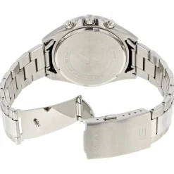 CASIO EDIFICE Montre Noir cadran argenté fond noir bracelet acier argenté New