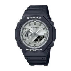 CASIO G-SHOCK Montre Argenté cadran noir fond argenté bracelet résine noir Outlet