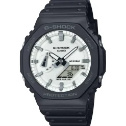 CASIO G-SHOCK Montre Blanc cadran noir fond blanc bracelet résine noir Discount