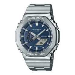 CASIO G-SHOCK Montre Bleu cadran argenté fond bleu bracelet acier argenté Sale