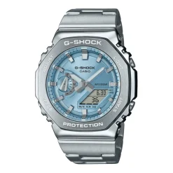 CASIO G-SHOCK Montre Bleu Sky cadran argenté fond bleu sky bracelet acier argenté Clearance