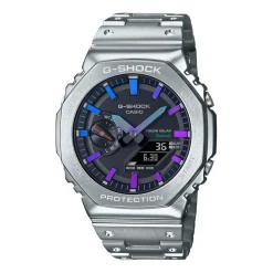 CASIO G-SHOCK Montre Classic Noir cadran argenté fond noir bracelet acier argenté