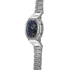 CASIO G-SHOCK Montre Classic Noir cadran argenté fond noir bracelet acier argenté