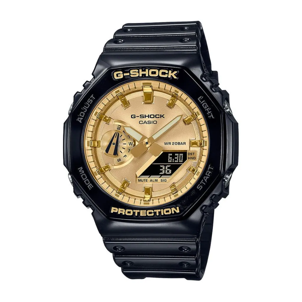 CASIO G-SHOCK Montre Doré cadran noir fond doré bracelet résine noir Outlet
