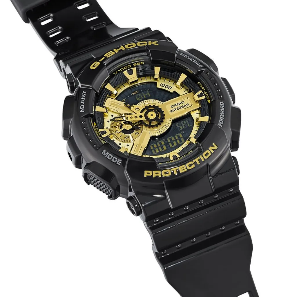 CASIO G-SHOCK Montre Gold Noir cadran noir fond noir bracelet résine noire Clearance
