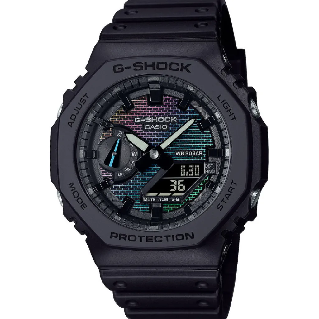 CASIO G-SHOCK Montre Multicolore cadran noir fond multicolore bracelet résine noir New