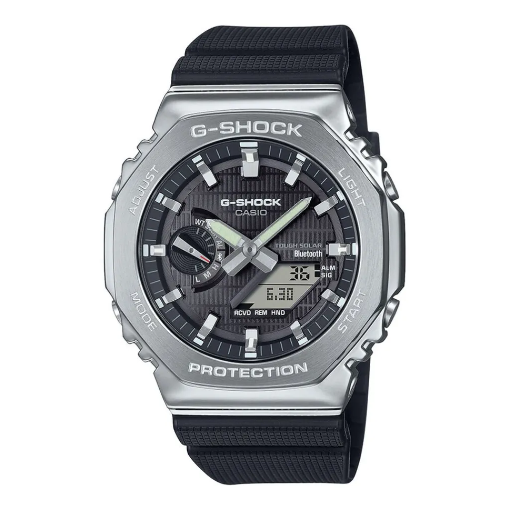 CASIO G-SHOCK Montre Noir cadran argenté fond noir bracelet résine noir New